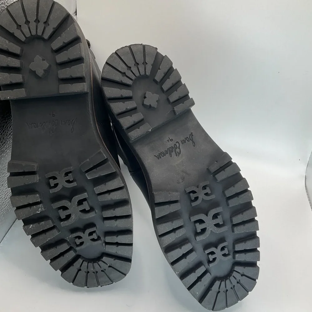 Sam Edelman Black Leather Chelsea Boots Pull Tab Comfort Lugsoles W Size 9.5 - Picture 8 of 11